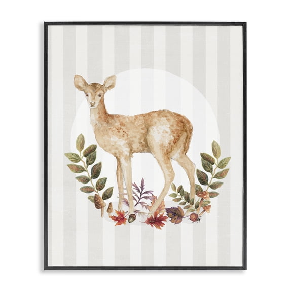 Stupell Industries Cottage Forest Fawn on Stripes Black Framed Giclee Art, 11 x 14, by Janice Gaynor