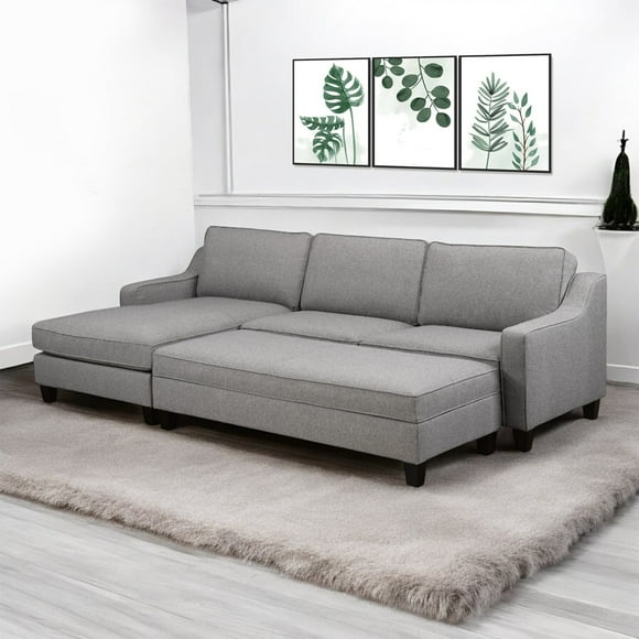 Cosmic Homes LHF Sectional Sofa and Ottoman Grey, Sleek Curved Arms