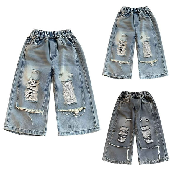 Ahuyic Kids Summer Pants,Casual Pants for Girls,Children's Jeans Solid Color Multi Port Bag Elastic Waist Pants