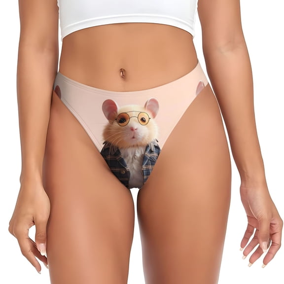 Thongs for Women - Cute Mouse In Glasses No Show Seamless Womens Thongs Underwear, Breathable G String Thongs for Women, Ladies Stretch Low Rise Thong Bikini Panties Briefs