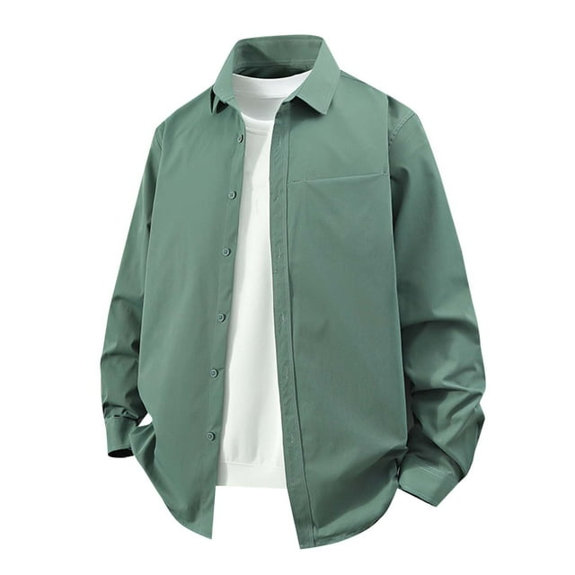 zfhfof Men's Button Down Shirts Jacket Fall Casual Long Sleeve Shacket Lightweight Business Work Overshirt