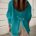 thumbnail image 4 of DuoJiaJ Women's Summer Shirt Fashion Elegant Top Linen Long Sleeve T Shirt V Neck Shirt Belted Waist Casual Loose Shirt With Buttons Women's Blouses Blue XXXXXL, 4 of 5