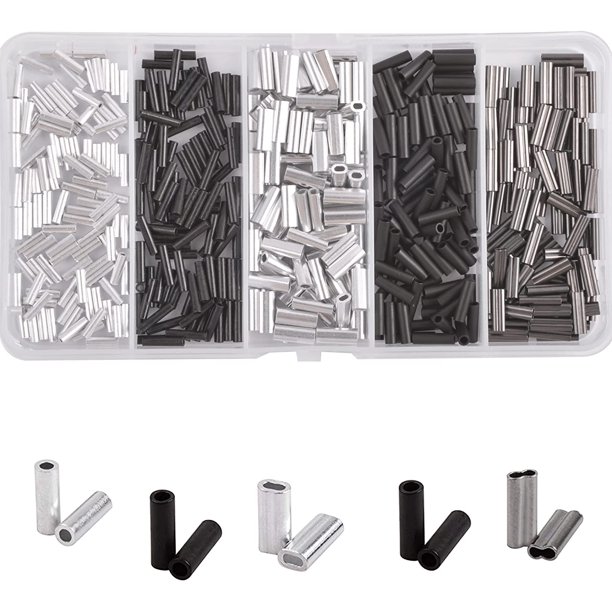 Fishing Barrel Crimp Sleeves Kit, 500pcs Single Double Crimping Loop Sleeve Aluminum Copper