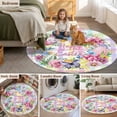 thumbnail image 3 of Round Rug 5ft Area Rug, Spring Pastoral Flower Colorful Stripe Area Rugs for Living Room Bedroom, Easter Egg Butterfly Floor Mat Non-Slip Non-Shedding Carpet Indoor Accent Rugs, 3 of 9