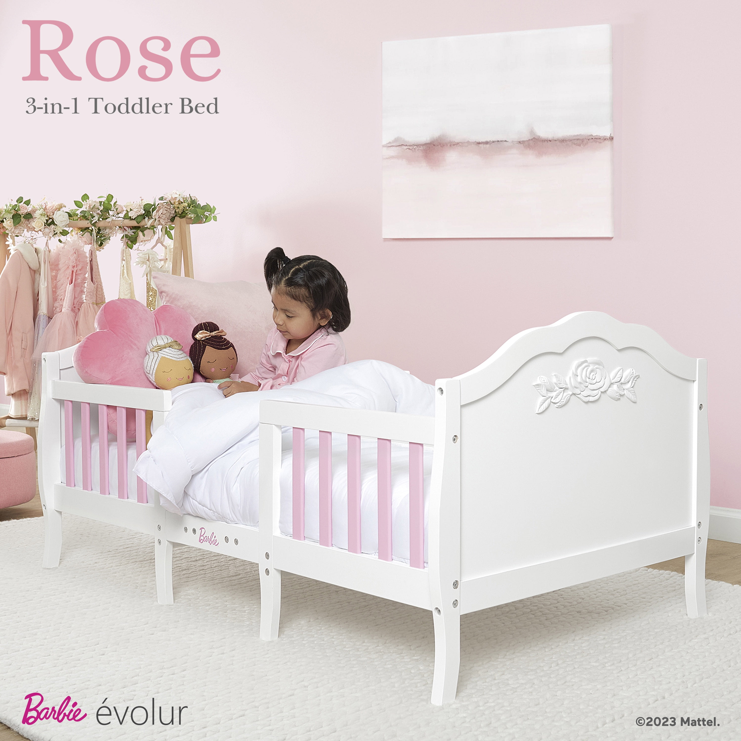 Evolur Rose Toddler Bed in White and Pink