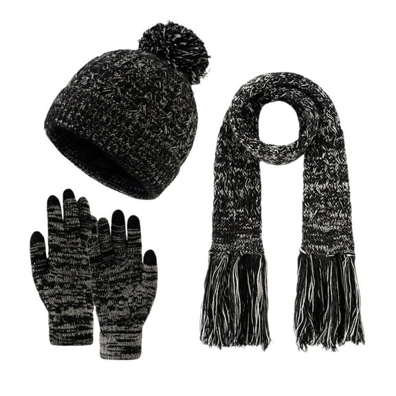 DHFJKG Unisex Child Kids Beanie Scarf Gloves Set Winter Warmer Knit Fuzzy Pom Hats Scarf Gloves 3 Piece Set Comfort Gifts