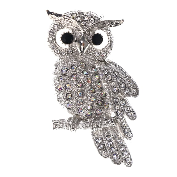 Mi Amore Perched Owl Brooch-Pin Silver-Tone/Black