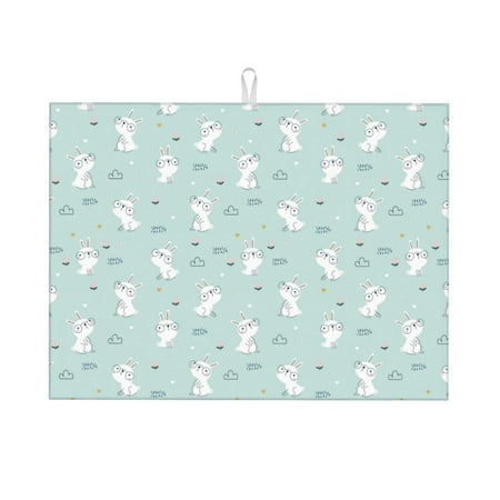 

Tebeau Playing Rabbit Print Dish Drying Mat for Kitchen Counter Dish Drying Pad with Non-slip Rubber Backed Hide Stain Anti Absorbent for Kitchen Counter Drying Mat