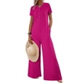 thumbnail image 2 of biudgviw Women's Jumpsuits Short Sleeve V Neck Half Button Textured Wide Leg Rompers Loose Casual Overalls with Pockets, 2 of 7