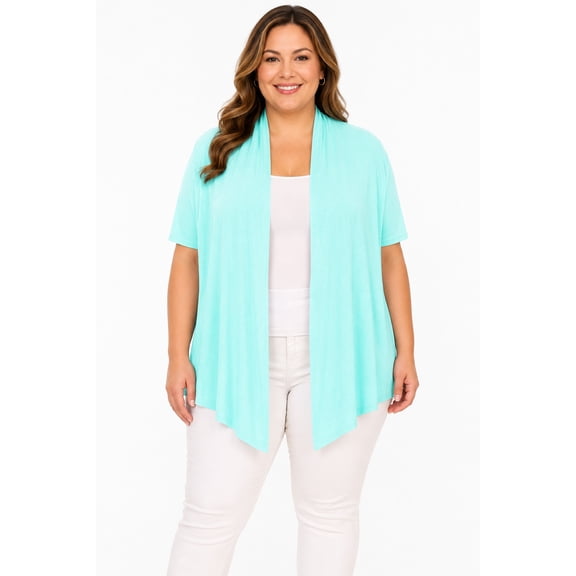 Women's Plus Size Short Sleeves Draped Open Front Casual Solid Cardigan