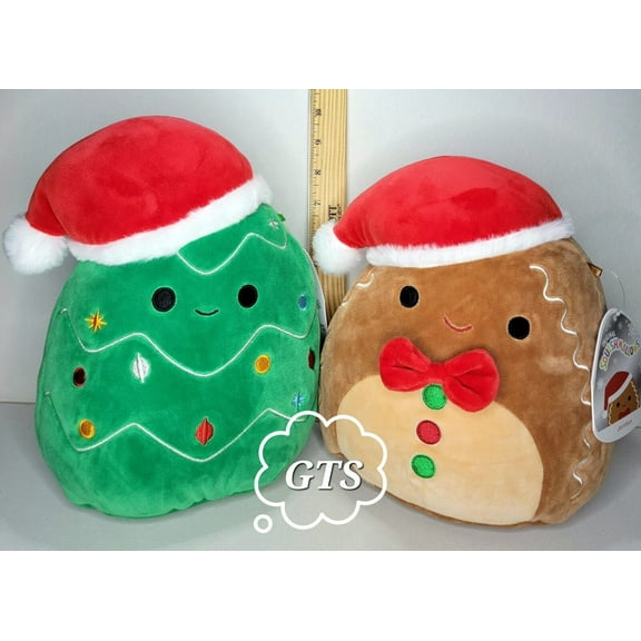 Squishmallow 8" Carol Christmas Tree Jordan Gingerbread 2 PC Plush Hat Pair