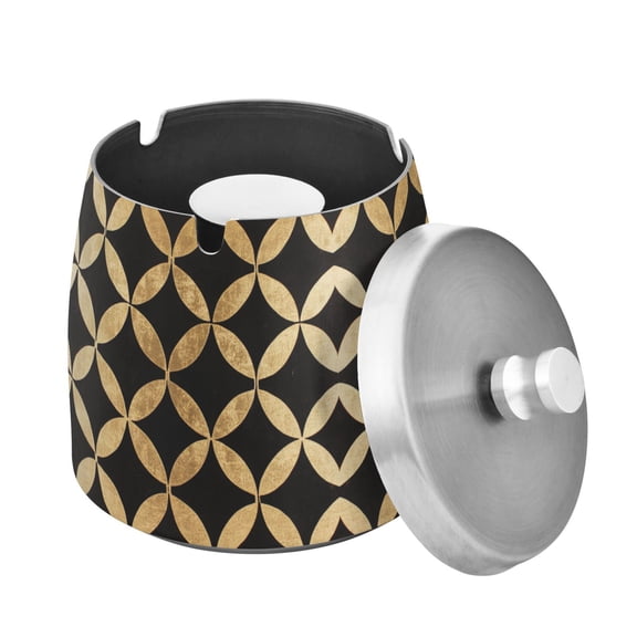 Yayeee Ashtray with Lid for Cigarette Smokeless Stainless Steel Home Ash Holder, Black Geometric