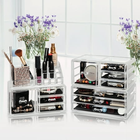 Zimtown 11 Drawers Clear Acrylic Tower Organizer Cosmetic Jewelry Luxury Storage Cabinet