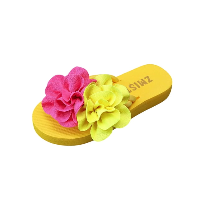 Yellow Women'S Flip Flops Toe Post Floral Open Toe Casual Soft Sole Adjustable Lightweight Breathable Non Slip Footwear For Spring Summer Daily Wear Size 38