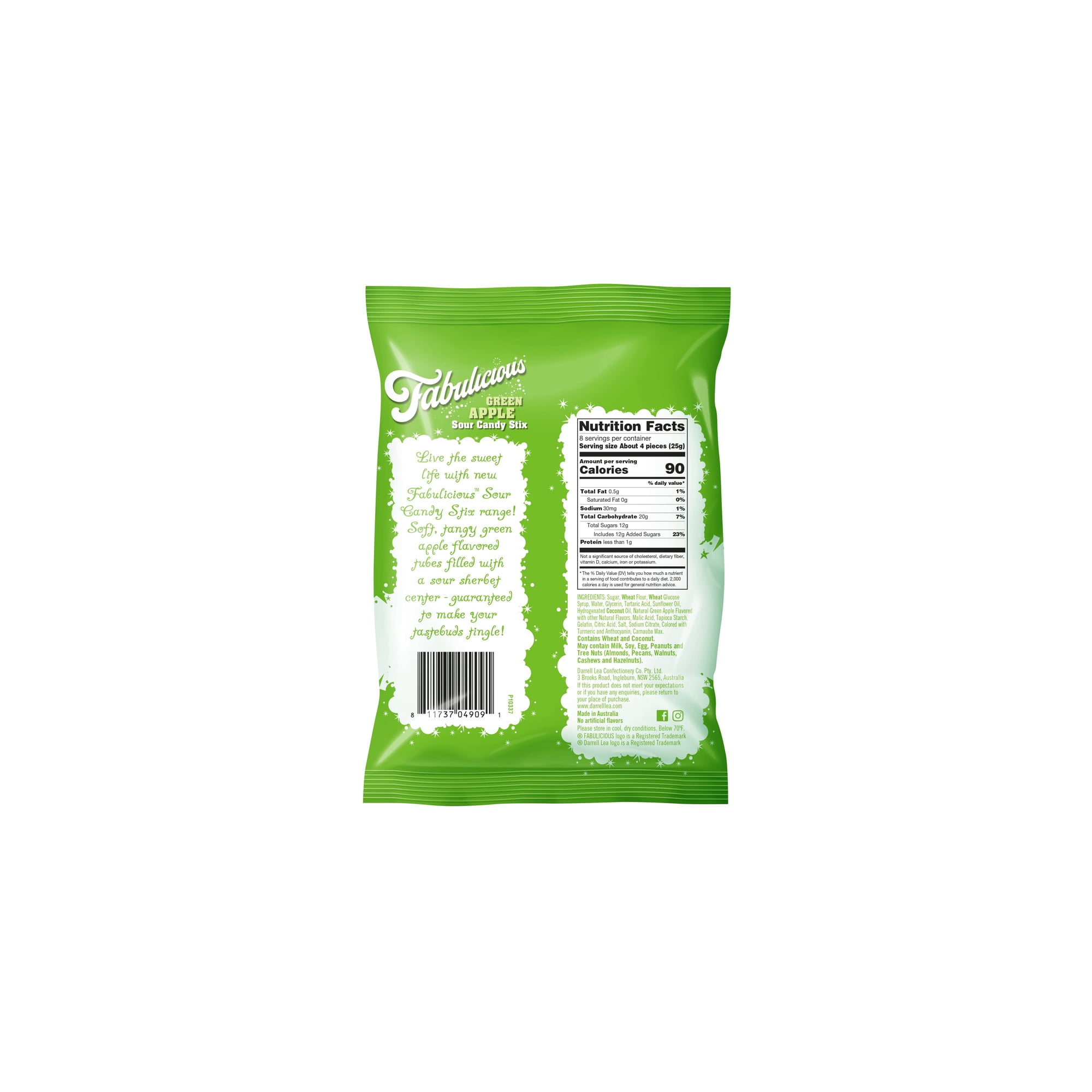Darrell Lea Fabulicious Apple Sour Candy Stix, 7 oz Bag (Pack of 20)