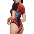 thumbnail image 2 of Saiise Gros Plan Motif Portrait Flamant Rouge Combinaison à Manches Courtes Col Rond Pyjama Extensible avec Fermeture à Pression-Moyen, 2 of 7
