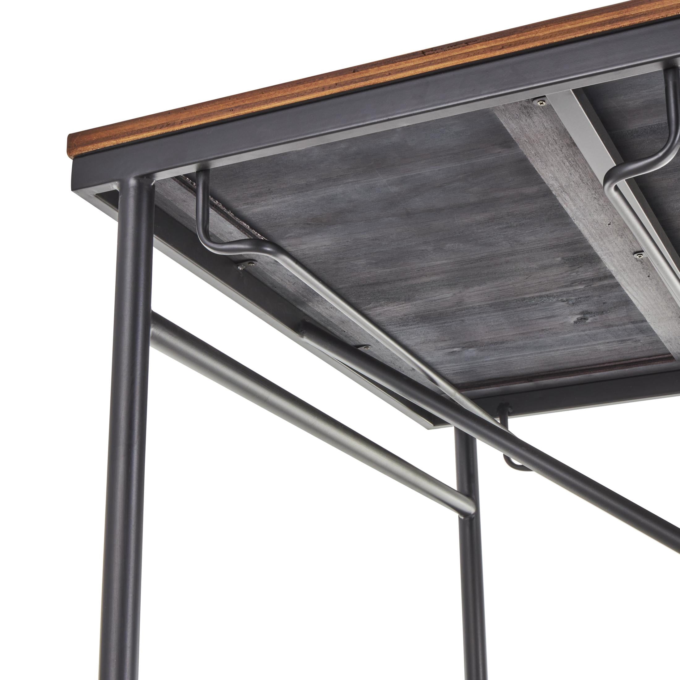 DecMode 14" x 27" Black Metal Compact Suspended Storage Dining Table with Brown Wood Tabletop and 4 Stools, 5-Pieces