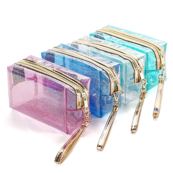 Clear Cosmetic Makeup Zipper Bag PVC Vinyl Plastic Toiletry for Travel Accessories Organizer, 4 Piece Set