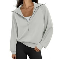 Aloohaidyvio Women's Casual Half Zip Sweatshirts Long Sleeve Solid Color Pullover Jackets Fall Outfits Winter Y2K Clothes