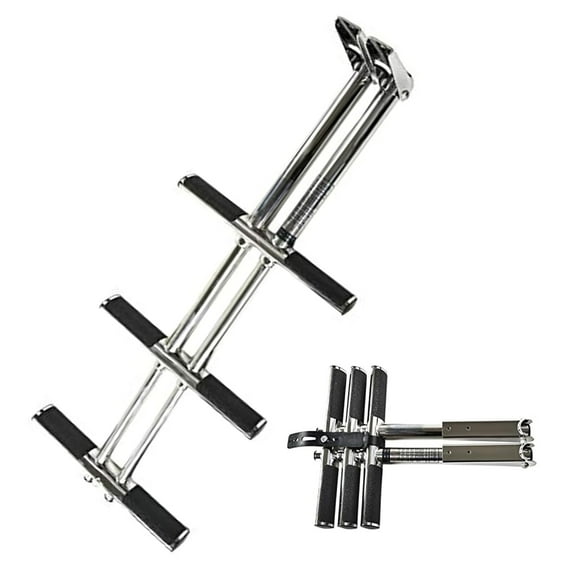 Marine City 3-Step Telescoping Swim Platform Ladder, 304 Stainless Steel, Flip-Up Design with Anti-Slip Steps, 33" Pull-Out Length, for Boats and Marine Use Pack of 1