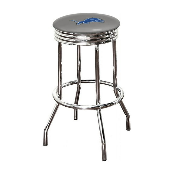 The Furniture King Bar Stool 24" Tall Backless Chrome Metal Stool Featuring Your Favorite Football Team Logo on a Colored Vinyl Swivel Seat Cushion Lions on Grey