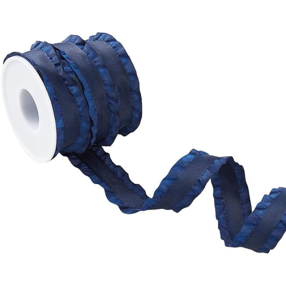 10 Yards Double Ruffle Ribbon Trim Medium Blue 7/8 inch(22mm) Wide Ruffle Pleated Trim Polyester Ribbons Lace Ribbons Fabric for DIY Dress Headwear Decoration and Gift Wrapping