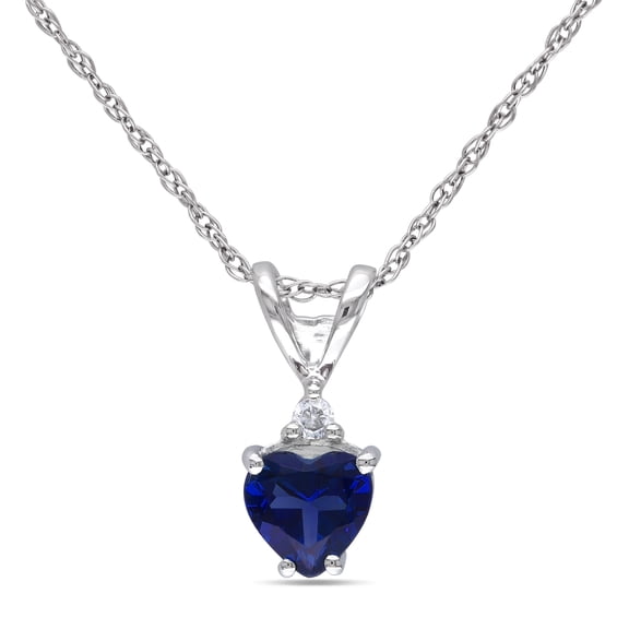 Everly Women's 3/5ct TGW Created Blue Sapphire 10k White Gold Heart Pendant with Chain