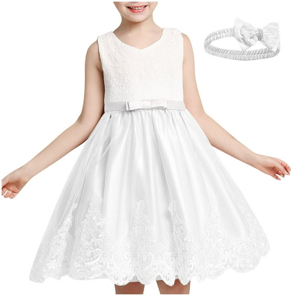 Jgppe Flower Girls Dress A-Line Sleeveless Round-Neck Knee Length Tulle Dress Party Birthday 3-10 Years