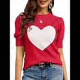 thumbnail image 1 of Suéter de Corta Abullonada para Mujer, Informal, de Verano, con Cuello Redondo, Blusa de Punto Acanalado. Rojo S, 1 of 5