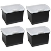 4) Sterilite Latching Letter Size File Box, Clear Lid w/Handle, Black (Open Box)
