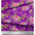thumbnail image 3 of Soimoi Purple Japan Crepe Satin Fabric Leaves & Rose Floral Print Fabric by the Yard 44 Inch Wide, 3 of 3