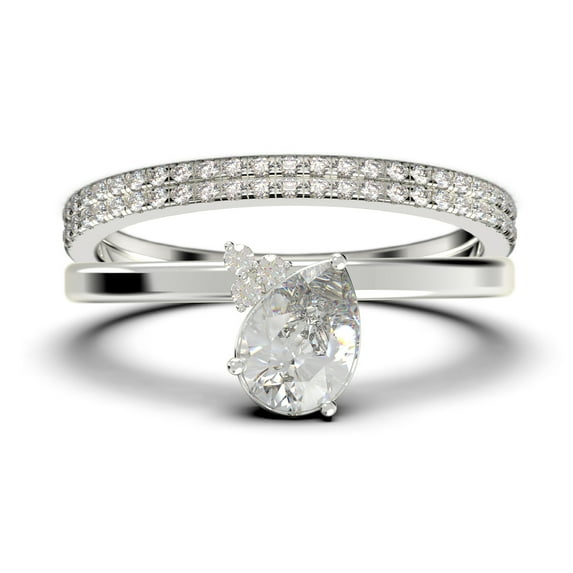 Gorgeous Minimalist 2.15 Carat Pear Cut Classic Diamond Moissanite Engagement Ring, Wedding Ring, Two Matching Band in 10k Solid White Gold, Gift For Her, Promise Ring, Anniversary Gift
