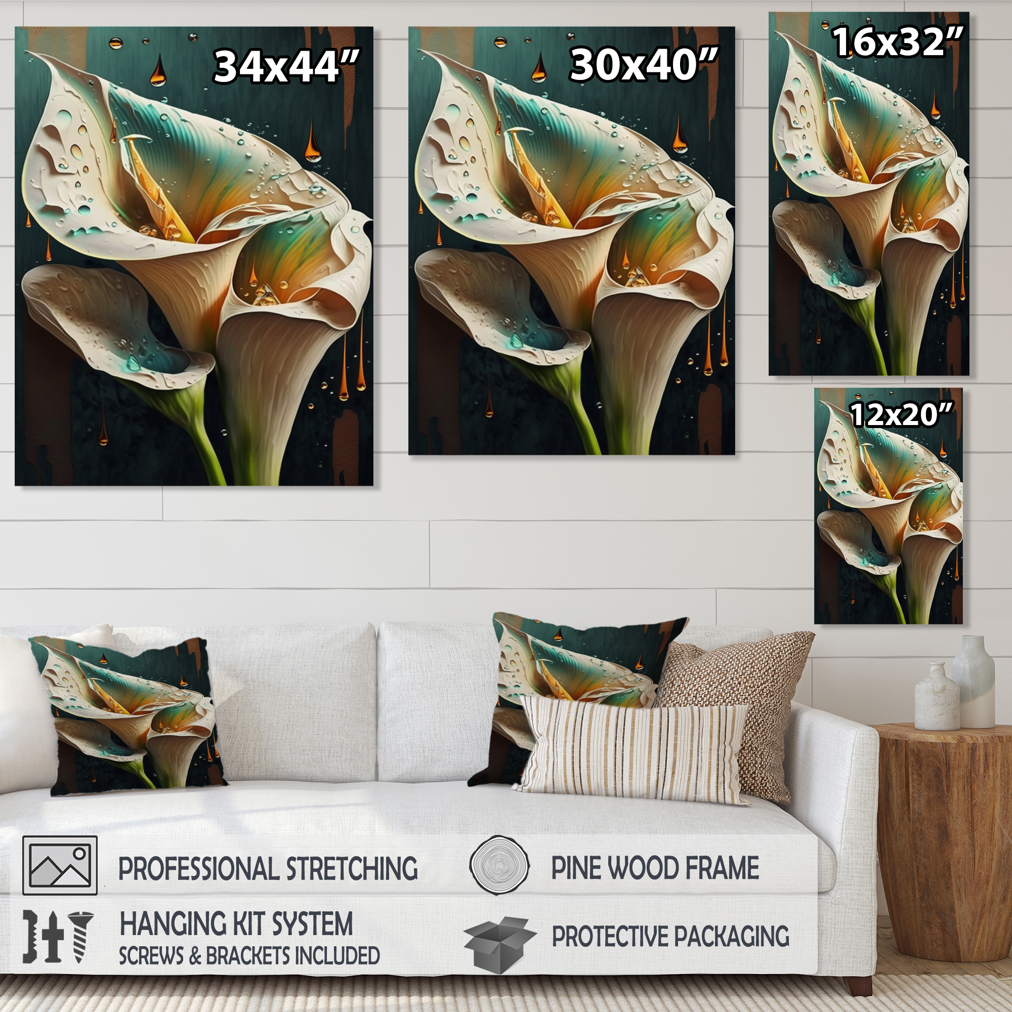 Designart Gren And White Calla Lily Flower III Canvas Wall Art
