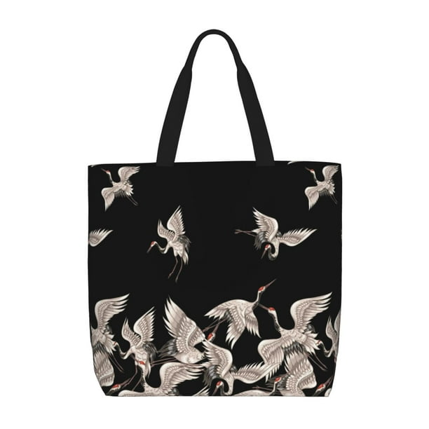 Fotbe Japanese White Crane Bolsa Tote con Estampado para Mujer, Bolsos con Cremallera, Bolsa de Hombro Casual de Gran Capacidad con Bolsillos Internos