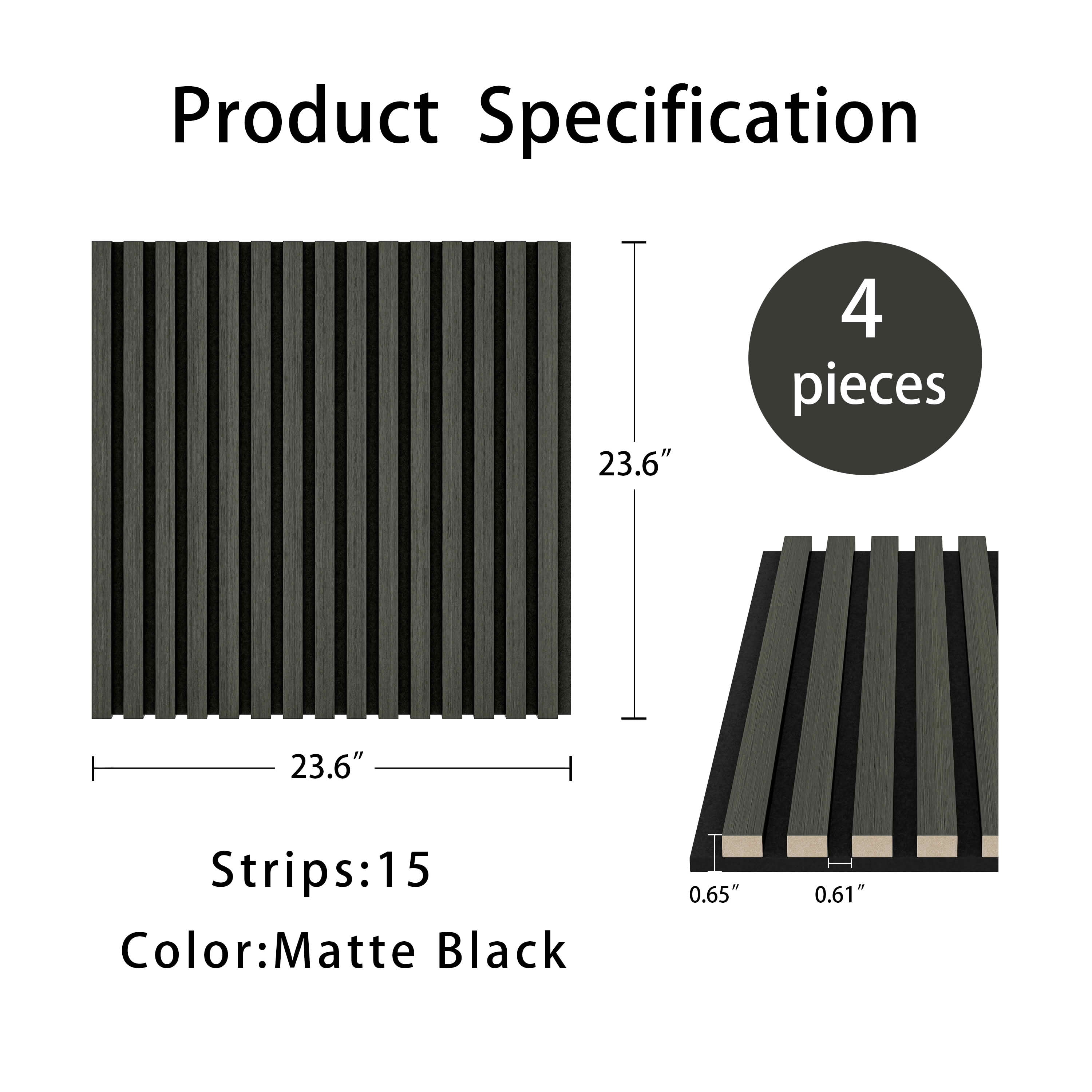 MAYEERTY Black Wood Veneer MDF Sound Absorbing Panel for Wall Decor, 24x24x1 Inch, 4 Pack