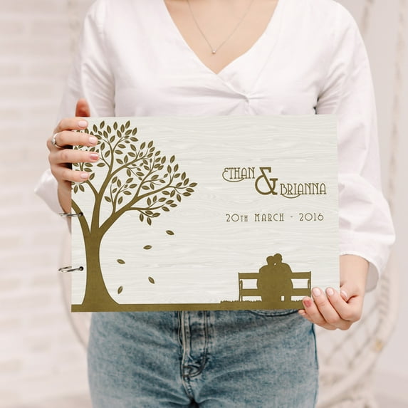 Darling Souvenir Personalized Engraved Laser Cut Wedding Guest Book Wooden Cover Sign-in Book Registry Guestbook Scrapbook-V5