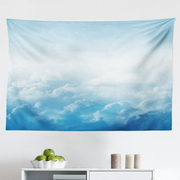 Clouds Tapestry, Cool Sunset Over River Horizon Landscape Phenomenal Physical Event Theme, Fabric Wall Hanging Decor for Bedroom Living Room Dorm, 2 Sizes, Blue Yellow, by Ambesonne
