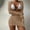 Khaki, variant on ZZwxWA Women's Swim Cover Up Dress Bikini 3 Piece Bathing Suit Sexy Long Sleeve Mesh Sheer Beach Crochet Set Fishnet
