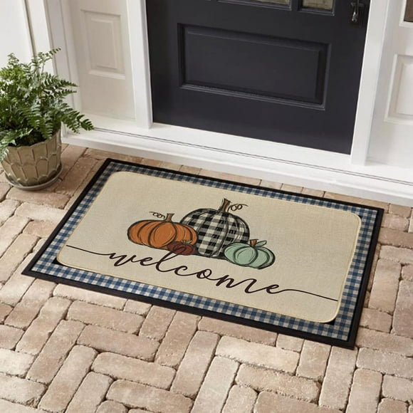 Harpily Fall Thanksgiving Decorative Door Mat Farmhouse Yall Doormat Buffalo Plaid Doormats Non Slip Fall Indoor Floor Mat Low Profile Entryway Rug