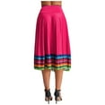 thumbnail image 5 of Aislor Women's High Waist Colorful Stripe Hem Skirt Embroidered Ballroom Dance Folk Dancing Clothing Hot Pink 75cm L, 5 of 7