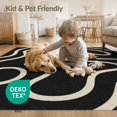 thumbnail image 4 of ODIKA 8'x10' Washable Area Rug Black Cream Abstract Swirls and Curves Design Elegant Geometric Flow with Continuous Line for Dining Room, Large Office, Lounge, Non-Slip Chair-Friendly Mat, 4 of 7