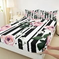 thumbnail image 3 of Feelyou Pink Rose Teens Full Size Sheets, Black Stripes Lines Bed Sheets, 4 Pieces, 3 of 7