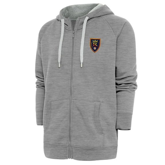Men's Antigua Heather Gray Real Salt Lake Logo Victory Full-Zip Hoodie