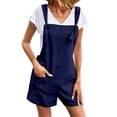 thumbnail image 2 of Women's Cotton Linen Jumpsuit, Double Pocket Strapless Romper, Casual Loose Fit Short Jumpsuit for Summer, Beach Vacation, Daily Wear and Streetwear Outfit-Navy, 2 of 9