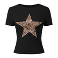 thumbnail image 3 of Women's Casual Short Sleeve Round Neck T-Shirts with Star Leopard Print Design for Spring and Summer Wear, 3 of 4
