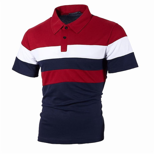 Polo de trabajo de manga corta para hombre Camiseta a rayas con bloques de color Camiseta ajustada