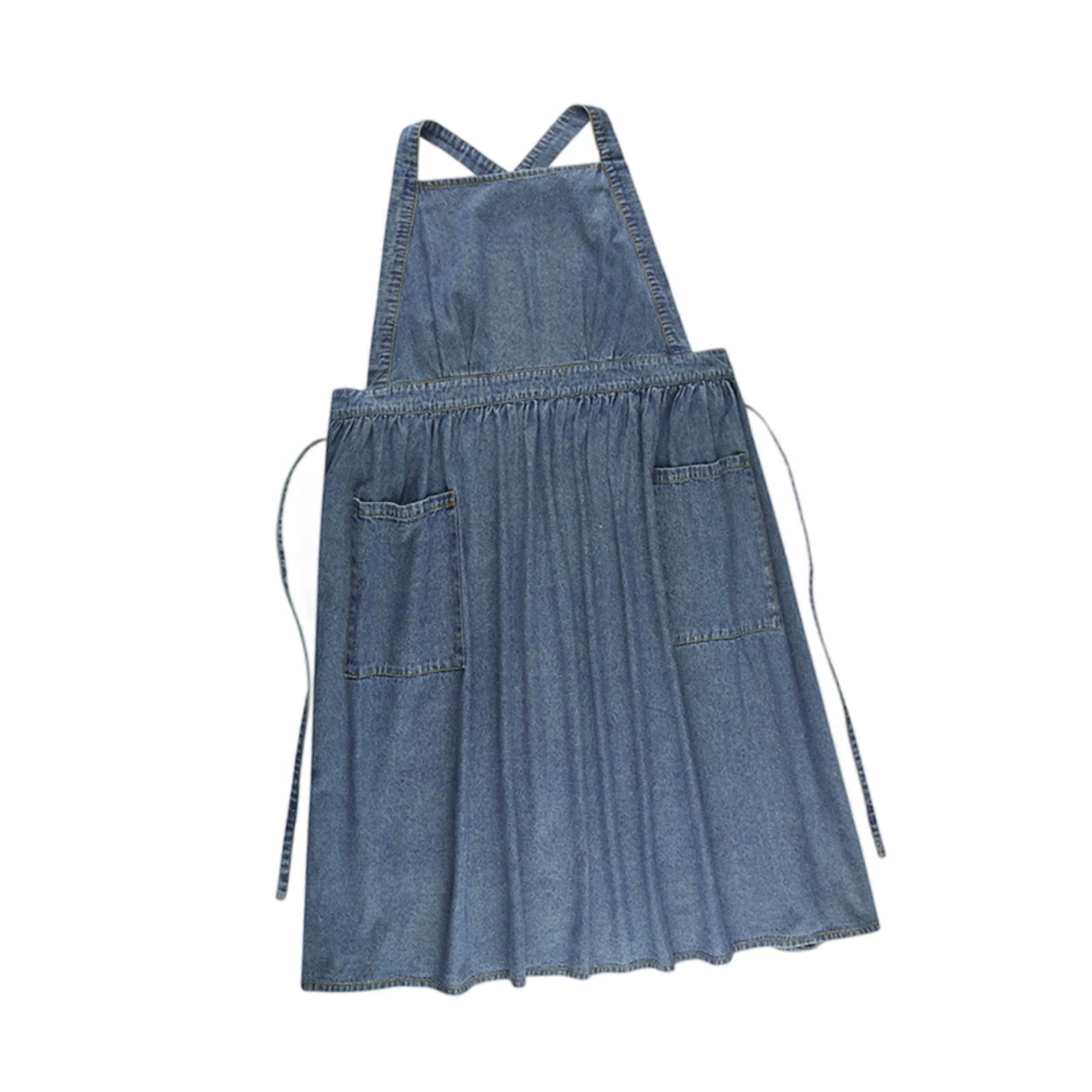 FVDPWYE Denim Apron with Pockets Comfortable Cross Back for Grilling Hairstylist Cooking