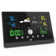 Weather Stations Wireless Indoor Outdoor LFF Indoor Outdoor Thermometer Wireless Color Display Digital Weather Station, Weather Thermometer Forecast Station with Atomic Clock and Adjustable Backlight