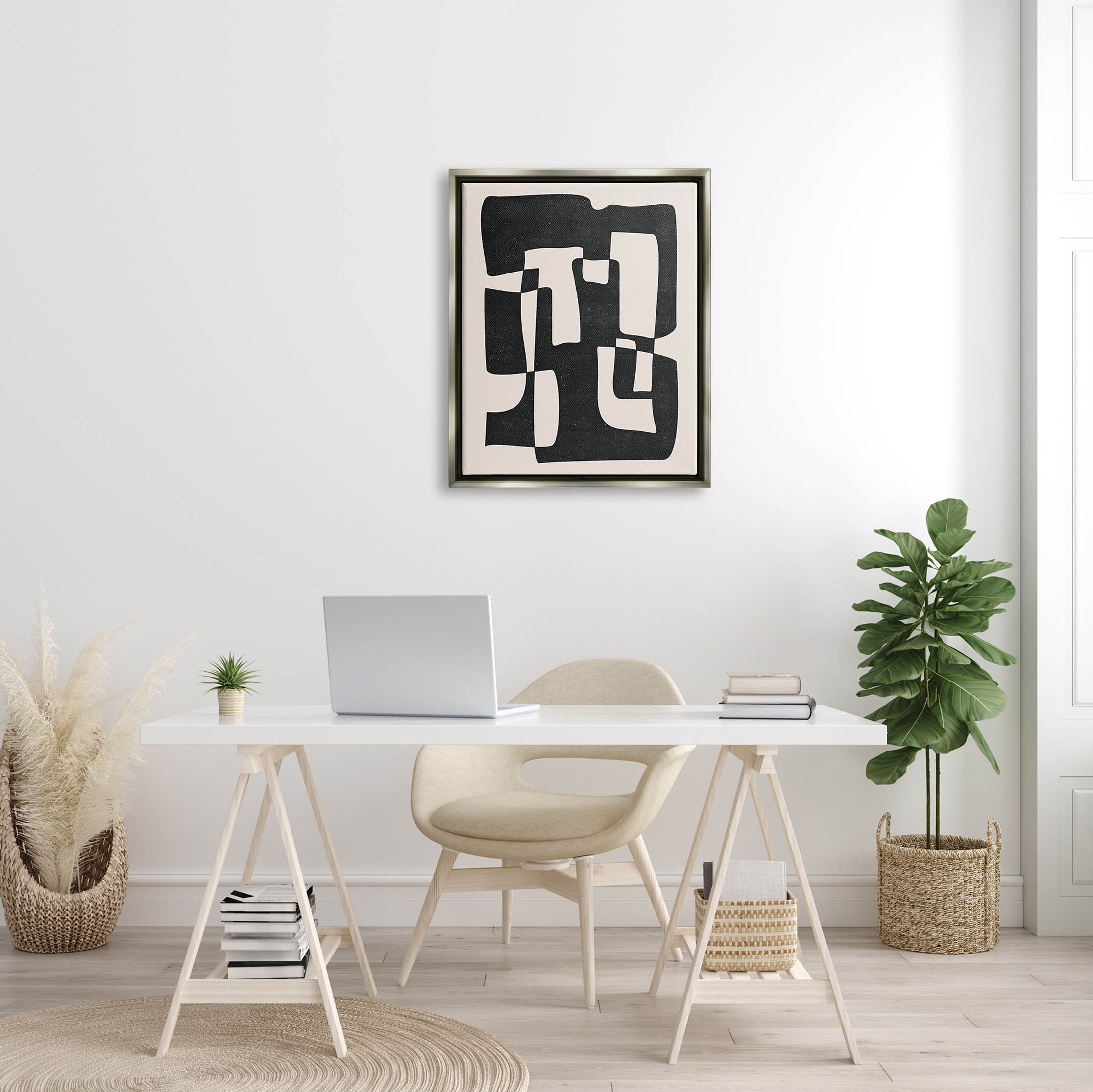Stupell Industries Bold Blocked Abstract Layered Shapes Graphic Art Luster Gray Floating Framed Canvas Print Wall Art, Design by JJ Design House LLC