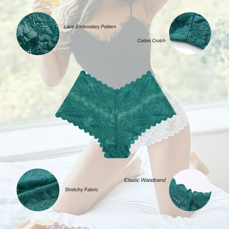 FINETOO 6 Pack Lace Underwear For Women Invisible High Waist Thongs V-Shape  Embroidery Floral Bikini Panties S-XL 